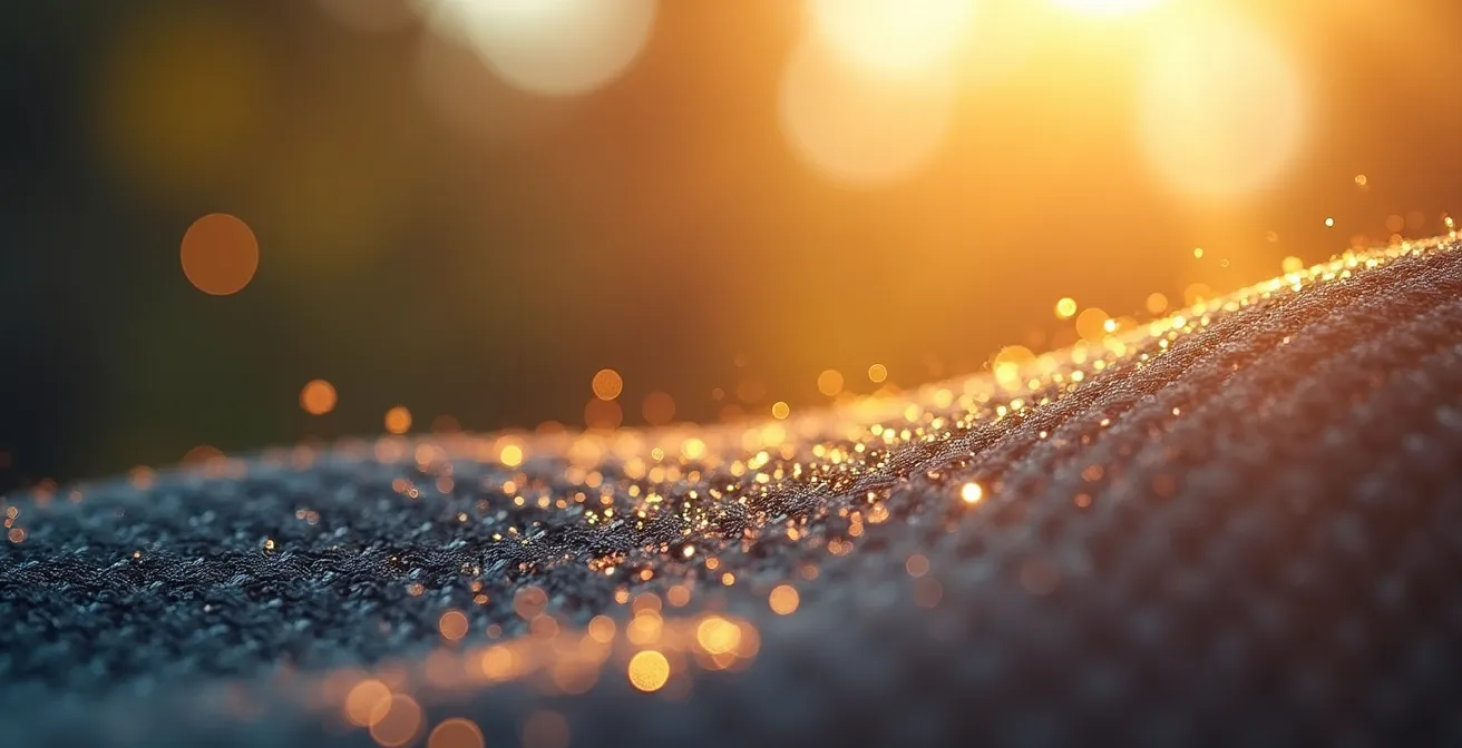 Vue macro de la texture d'une toile technique de protection solaire