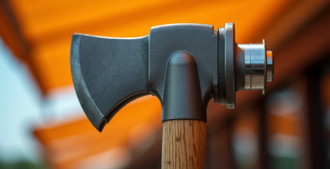 Gros plan sur le mécanisme de manivelle de secours d'un store banne